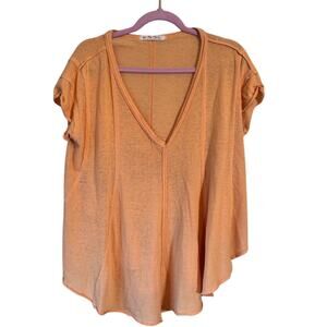 We The Free Peach Oversized Boho Blouse Womens S Casual Raw Edges Top Shirt